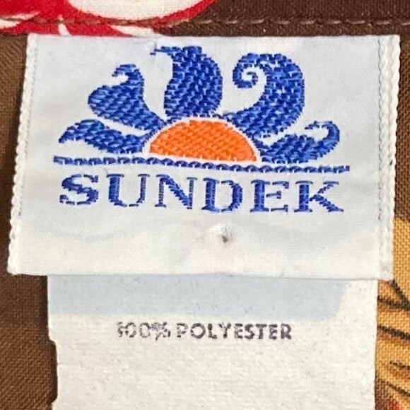 SUNDEK Sexy Hula Girls Surfing Shirt Brown Red Gold Mens Medium - Picture 7 of 14